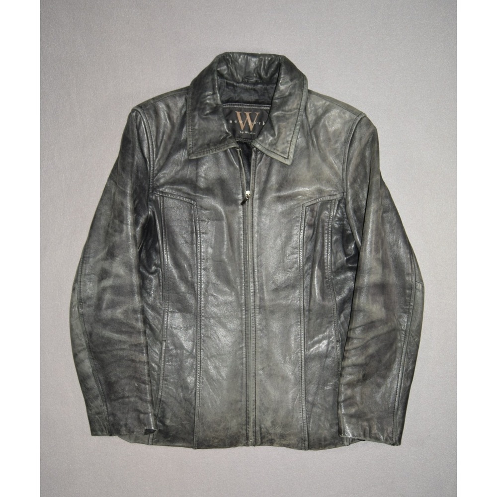 Winlit Jacket Womens Large Black Leather New York Zip Collared Soft Broken In